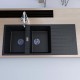 1160x500x200mm Black Granite Stone Kitchen Sink Double Bowls Drainboard Topmount